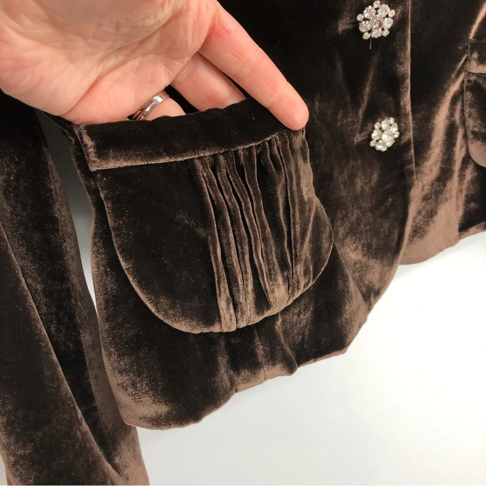 Vtg Y2K Banana Republic Womens Blazer Size 8 Dark Brown‎ Velvet Silk Early 2000s - Picture 4 of 11